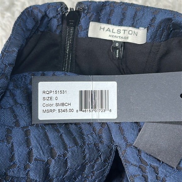 NWT HALSTON HERITAGE Halter jacquard black navy cocktail A-lime halter Dress 0 - Picture 7 of 8